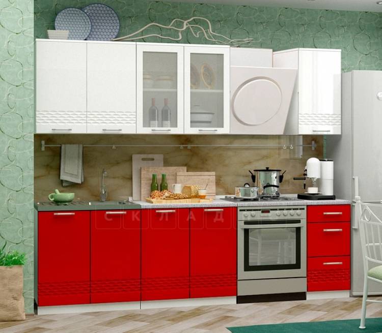 Кухонный гарнитур Асти красный с белым