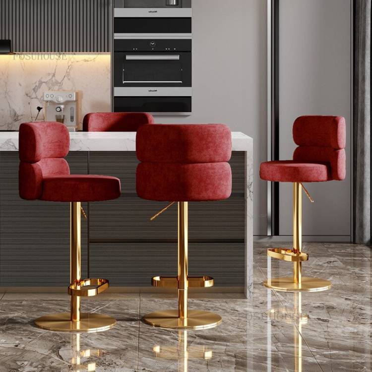 Новые фланелевые барные стулья в скандинавском стиле для кухни, современные минималистичные барные высокие стулья из нержавеющей стали, вращающиеся спинки