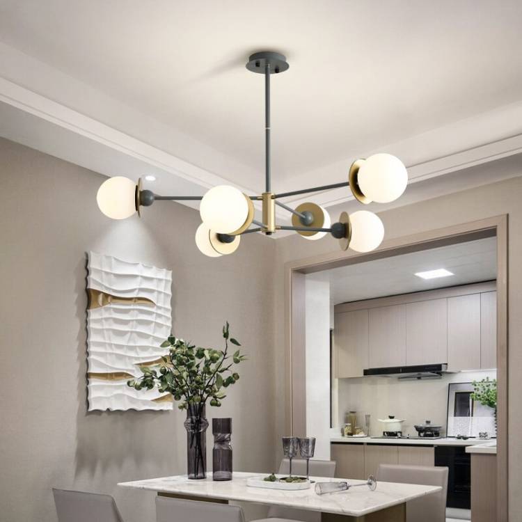Современная серая светодиодная люстра в скандинавском стиле для гостиной, спальни, столовой, кухни, Потолочный подвесной светильник с шариком E