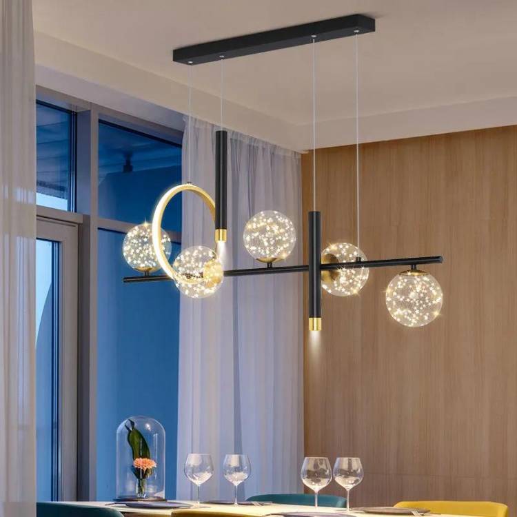 Светодиодная люстра в скандинавском стиле для столовой, кухни, гостиной, спальни, Современная Подвесная лампа со стеклянным шаром и звездами, подвесной светильни