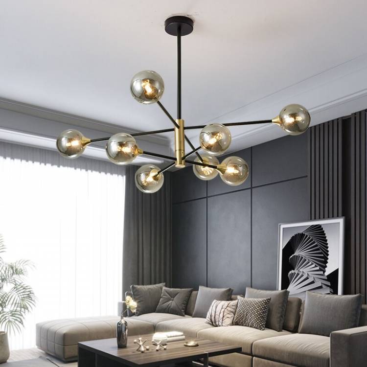 Современная светодиодная люстра в скандинавском стиле для гостиной, спальни, столовой, кухни, Потолочная Подвесная лампа с черным стеклянным шариком G