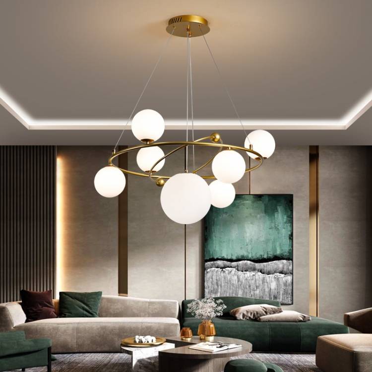 Современная светодиодная люстра в скандинавском стиле, подвесной светильник с золотым круглым кольцом для гостиной, кухни, столовой, спальни, стеклянный шар, подвесной светильни