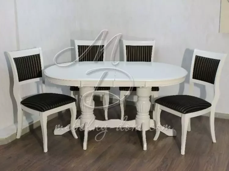 Обеденная группа из Малайзии (Стол Anjelica и стулья Bianca), цвет белый в Москве недорог