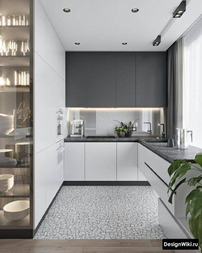 Современные угловые кухни в серых тонах: 103 фото дизайна