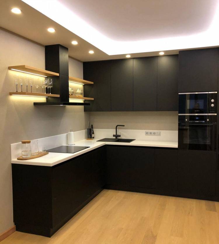Угловая черная кухня в стиле минимализм Модель