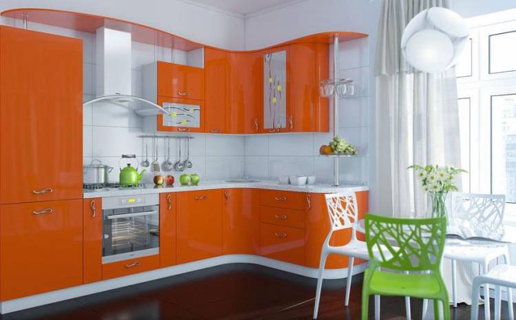 Оранжевые кухни в интерьер