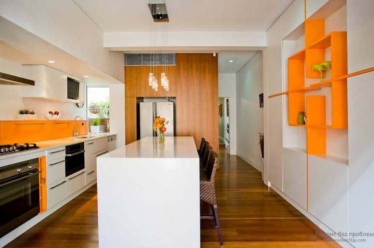 Интерьер и дизайн оранжевой кухни