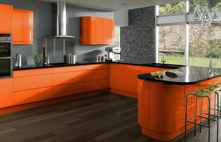 Дизайн кухни в оранжевом цвет