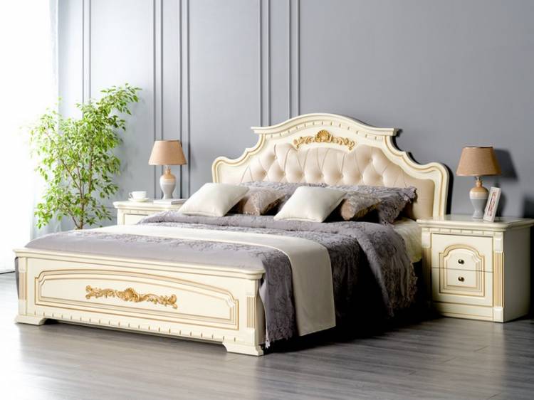 Спальня Деметра с мягким изголовьем слоновая кость Кубань мебель (фото,цена) недорого в Москве от производителя