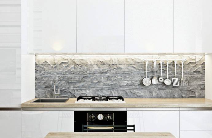 Кухня с серым фартуком из плитки: 121+ идей дизайна