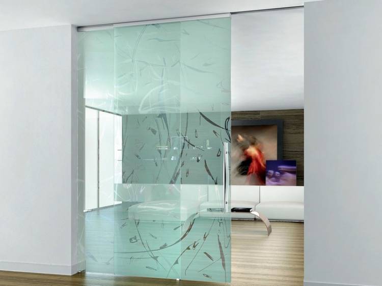 Межкомнатные стеклянные раздвижные двери в потол