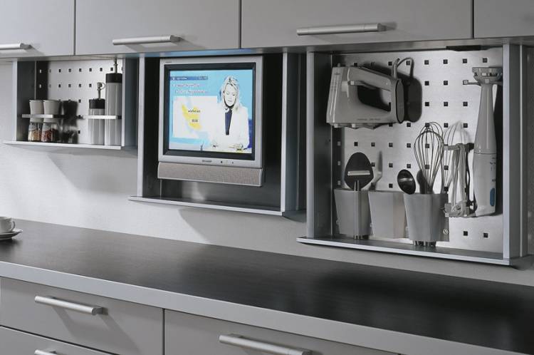 Телевизор в кухонной мебели: 101 фото в интерьере