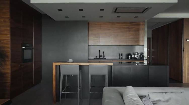 Дизайнерская кухня со шпонироваными фасадами в стиле Loft