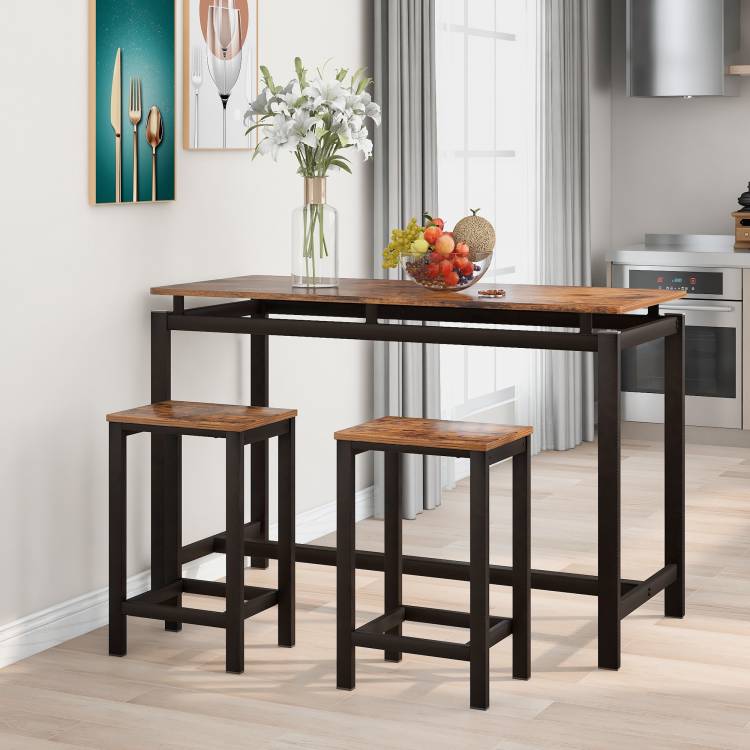 Кухонный столовый набор Железный деревянный барный стол и стулья, компактный обеденный стол, высокий стол из темного дерева для ресторанов, барных стульев
