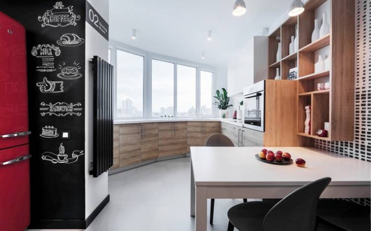 Дизайн интерьера кухни совмещённой с балконом