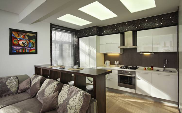 Дизайн кухни и гостиной в одной комнат