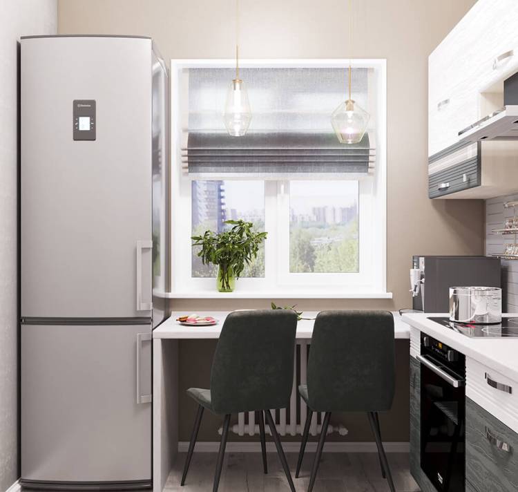 Холодильник на узкой кухне: 167 фото в интерьере