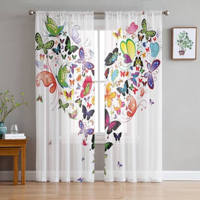 Прозрачные шторы с бабочками цветов для гостиной, спальни, кухни, тюль для окон, вуаль, занавески, украшение для дом