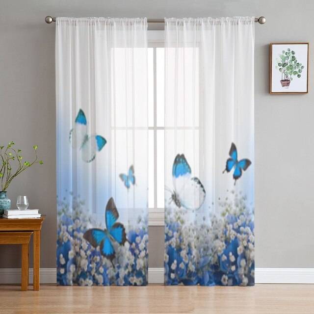 Тюлевые шторы с фиолетовыми бабочками и лилиями, современные прозрачные Занавески для гостиной, спальни, кухни, занавески