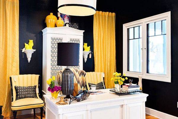 Желтые шторы в интерьере гостиной, спальни, кухни, кабинета, фот