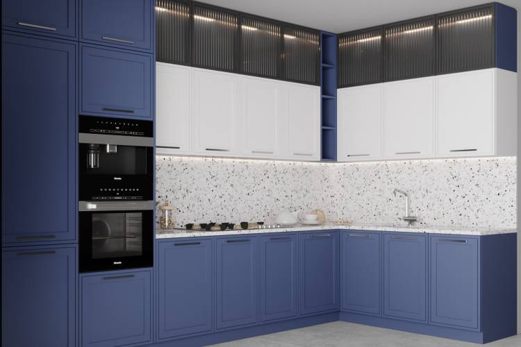 Кухня КОСМА в контрастном сине белом исполнении