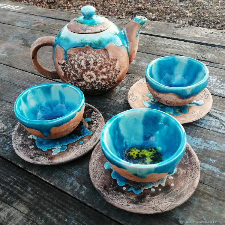 Таинственный набор керамической посуды, чайный сервиз ручной работы в интернет-магазине Ярмарка Мастеров