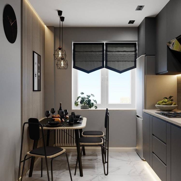 Современный дизайн небольшой кухни в квартир