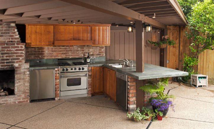 Летняя кухня с террасой из дерева (бруса), поликарбоната, пеноблоков, закрытая кухня своими руками