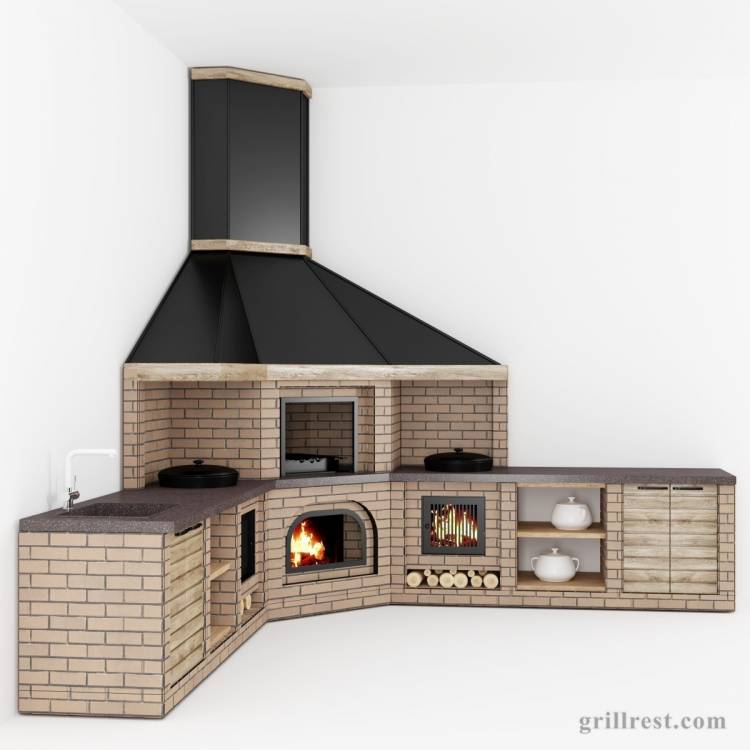 Летняя кухня с мангалом из кирпича: 73 фото дизайна