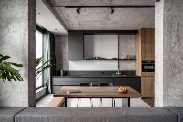Сочетание цвета бетон в кухнях: 109 фото дизайна