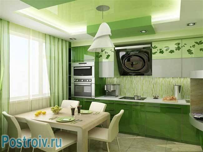 Зеленый цвет в интерьере кухни, сочетяния с коричневым