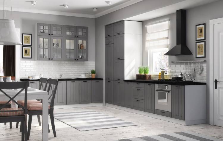 Дизайн кухонь с фасадами серого цвет