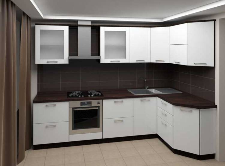 Белая угловая кухня с прямым углом КП