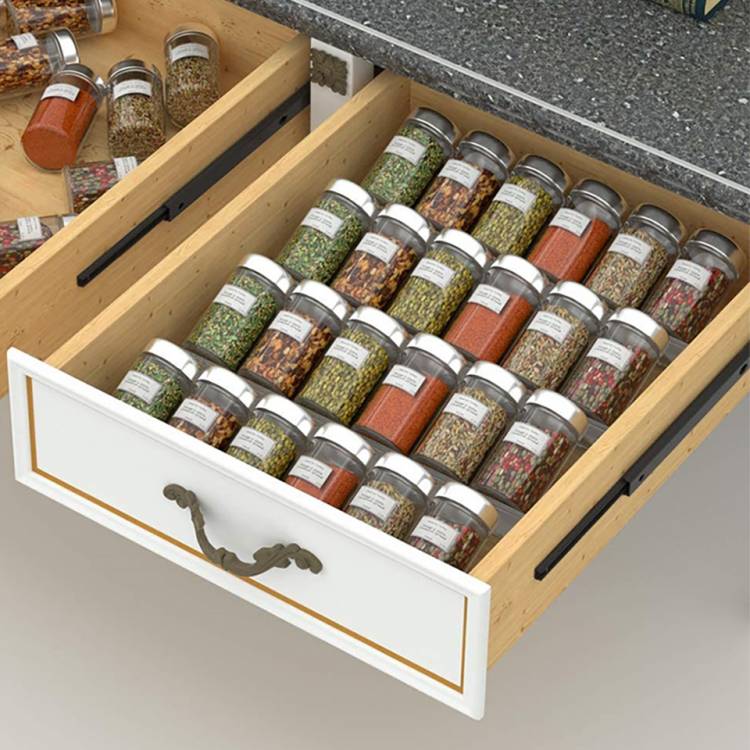 Дизайн ящик для специй, органайзер, акриловая полка для хранения бутылок для приправ под столом, скрытый ящик для хранения кухонных принадлежностей