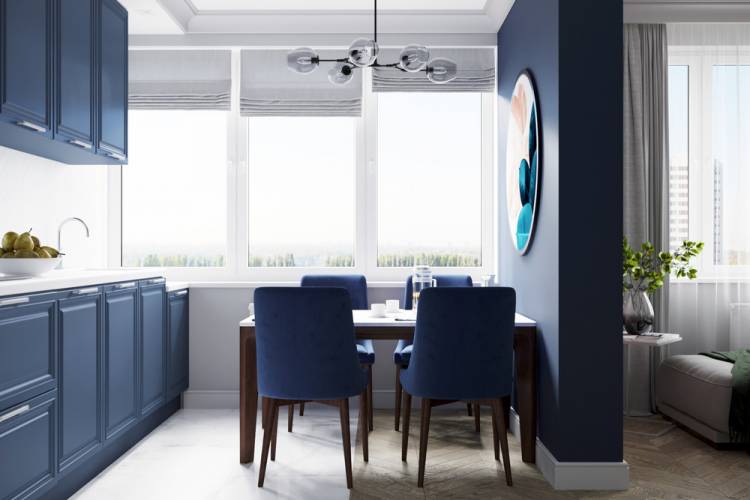 Синяя кухня с нестандартной высотой рабочей поверхности , автор PROTENA Архитекурная студия, конкурс кухня