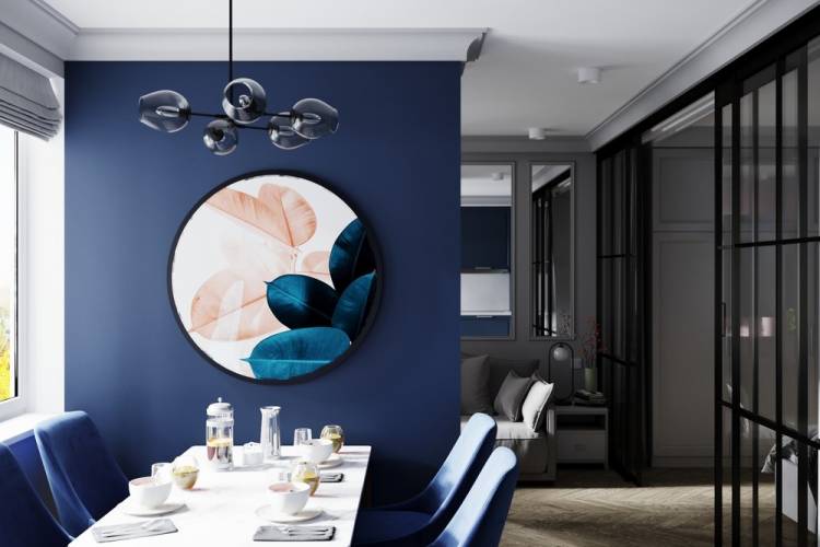 Синяя кухня с нестандартной высотой рабочей поверхности , автор PROTENA Архитекурная студия, конкурс кухня