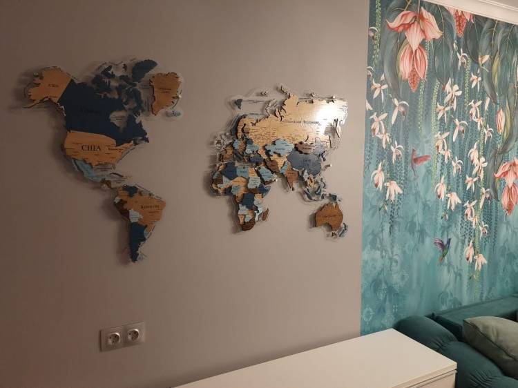 Интерьерные карты мира из дерева на стену с доставкой
