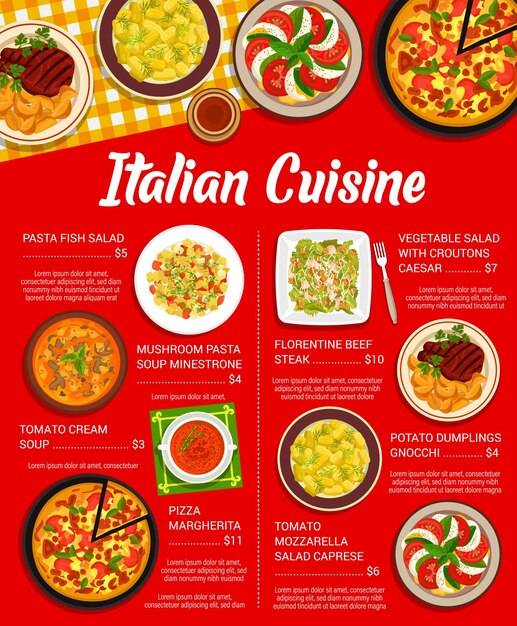 Шаблон меню ресторана итальянской кухни