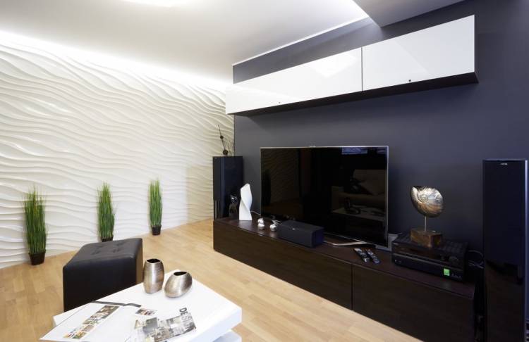 Черная стена, комната в черно белом стиле и дизайн гостиной