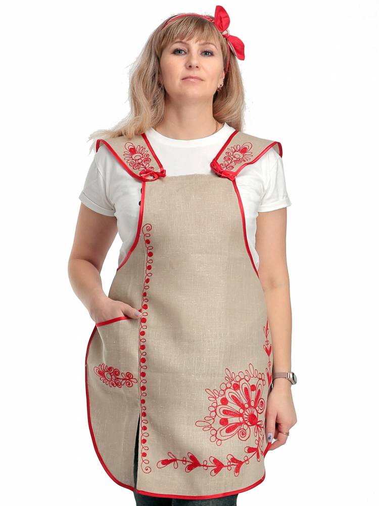 Фартук женский в русском стиле из льна в интернет-магазине фабрики Ришель