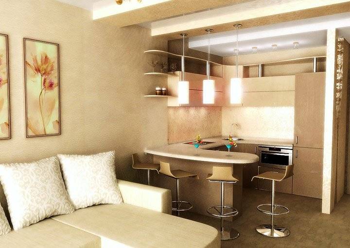 Дизайн кухни и гостиной в одной комнат