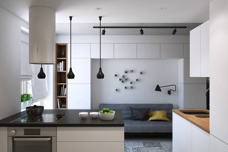 Современный дизайн небольшой кухни в квартир