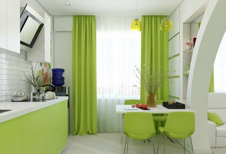 Зеленая кухня дизайн штор