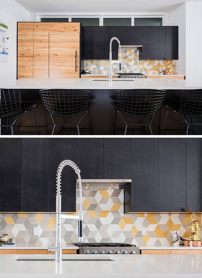 Красивая плитка с геометрическими узорами для кухонного фарту