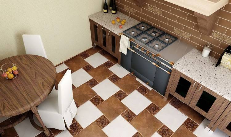 Плитка на кухне на полу дизайн в квартире реальны