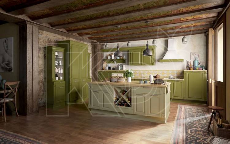 Угловые кухни оливкового цвет