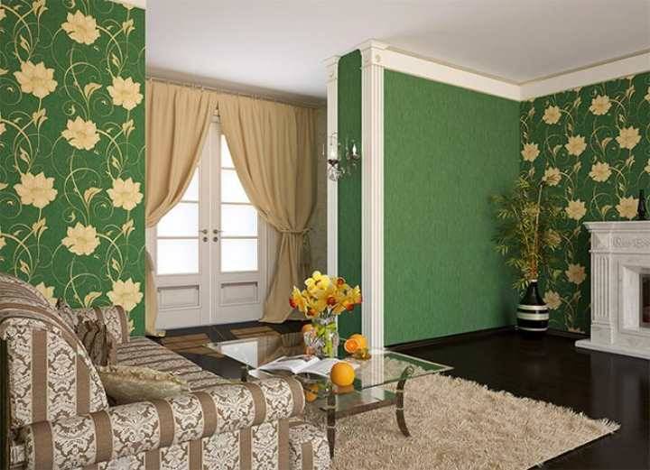 Зеленые обои для оформления стен в дом