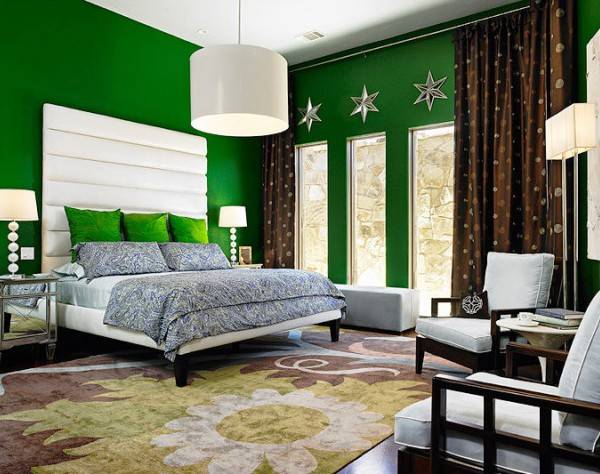 Зеленые обои в спальне, салатовые обои и дизайн интерьера (фото)