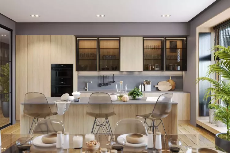 Дизайн интерьер кухни столовой в частом дом