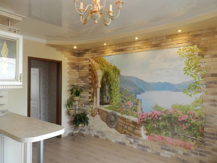 Красивые фрески на стену в интерьере кухни, спальни и зал